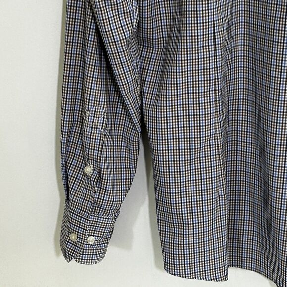 Men's Barbour Shirt Size XL Tailored Fit Button Down Brown Blue Check Plaid - Picture 10 of 10
